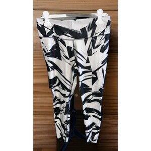 Nike Dri Fit Women's Large Running Leggings Black White Print Ankle Length